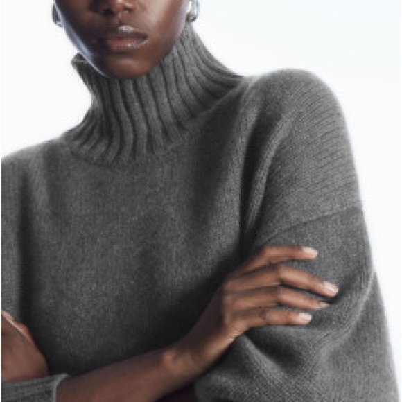 COS Chunky Pure Cashmere Turtleneck Sweater gray size L nwt - Picture 3 of 10